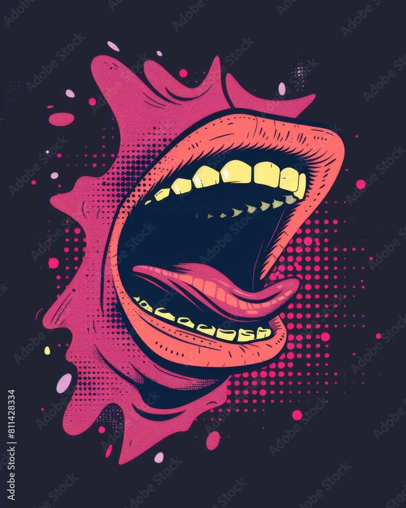 Obraz premium An open mouth revealing teeth and tongue on a black background