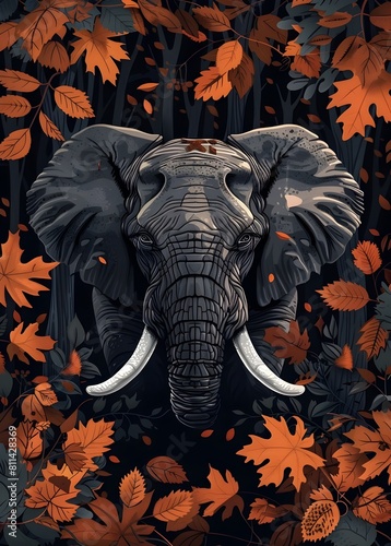 Majestic Elephant Portrait Amid Autumn s Vibrant Foliage