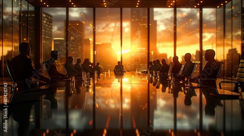 A strategic planning session with executives discussing growth opportunities and risks around a boardroom table