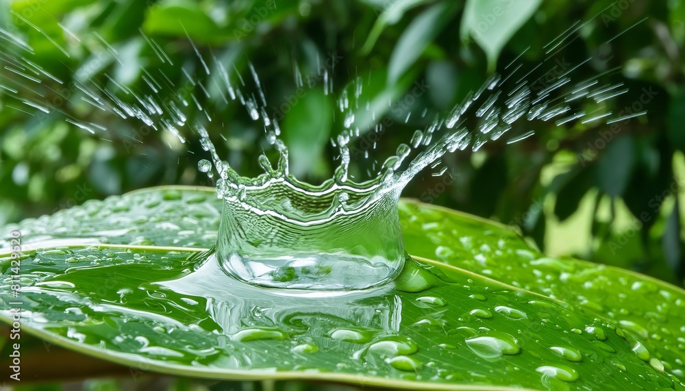 Close-up of a dew-kissed leaf floating on water Close-up of a dew-kissed leaf floating on water