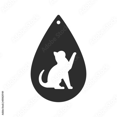 Vector design with cat for teardrop earring, pendant or keychain. Jewelry silhouette laser cut template. Cnc cutting with metal, wood or leather