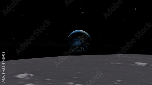 3D animation of Earth rising over the moon's surface as viewed by Apollo mission photo