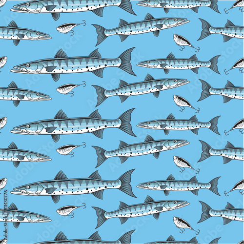 Vector Illustration of Barracuda Fish with Vintage Illustration Available for Pattern