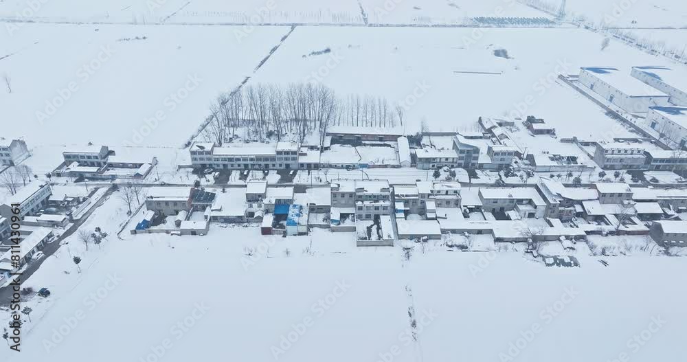 Aerial shot of winter snow scenes in rural towns Aerial shot of winter snow scenes in rural towns
