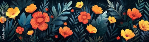 Floral patterns flat design top view botanical theme animation vivid