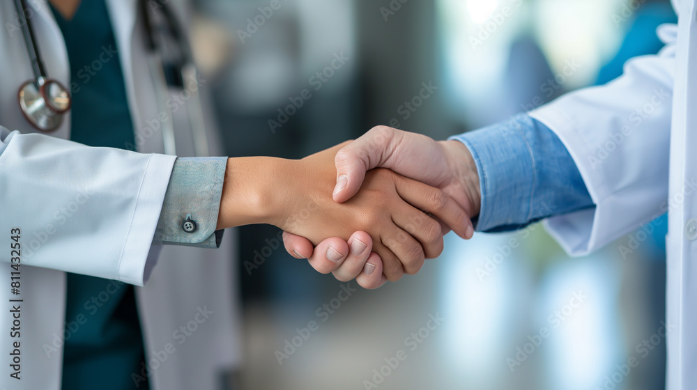 Healthcare Professionals Handshake in Hospital