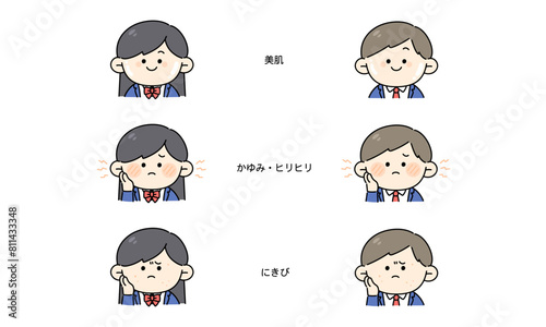 肌トラブル　学生　イラストセット