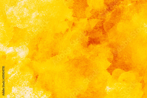 Lemon yellow gold amber orange mustard white abstract watercolor. Colorful art background. Bright vibrant fire hot. Daub stain chaos grunge rough grain. Design.