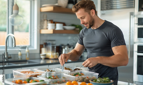 woman prepping different type of foods in plastic and glass boxes in the fridge as a weekly healthy meal prep waiting for the lunch