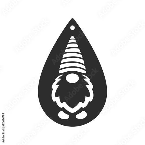 Vector design with gnome for teardrop earring, pendant or keychain. Jewelry silhouette laser cut template. Cnc cutting with metal, wood or leather