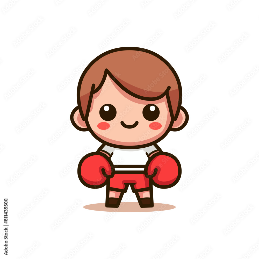 cute boy boxer cartoon character vector illustration template design. boxing sport athlete.