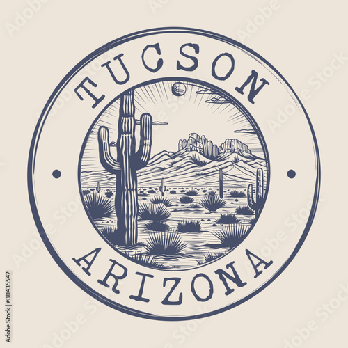 Tucson, Arizona Stamp City Postmark. Silhouette Postal Passport. Round Vector Icon. Vintage Postage Design.	
