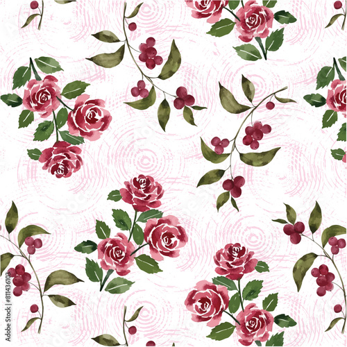 Painted watercolor rose and flower pattern