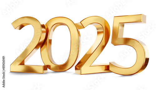 year 2025 golden symbol isolated on white golden gold metallic, new year and change, luxury glossy elegance bold number 3d-illustration
