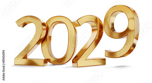 year 2029 golden symbol isolated on white golden gold metallic, new year and change, luxury glossy elegance bold number 3d-illustration