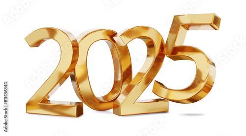 year 2025 golden symbol isolated on white golden gold metallic, new year and change, luxury glossy elegance bold number 3d-illustration