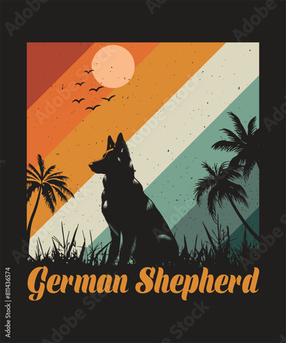 German Shepherd Dog Breed Vintage T-shirt Design.