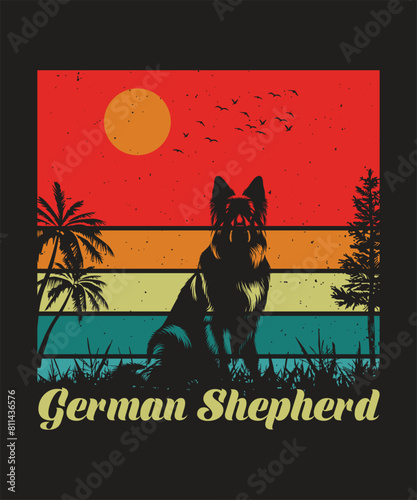 German Shepherd Dog Breed Vintage T-shirt Design.