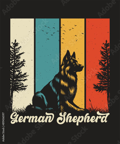 German Shepherd Dog Breed Vintage T-shirt Design.