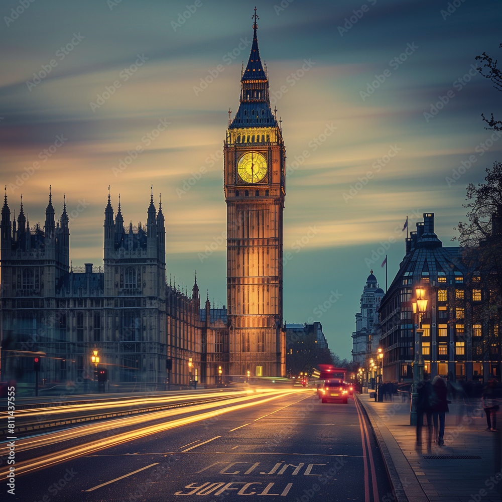 Obraz premium Twilight Hour at Big Ben and Westminster, London Cityscape