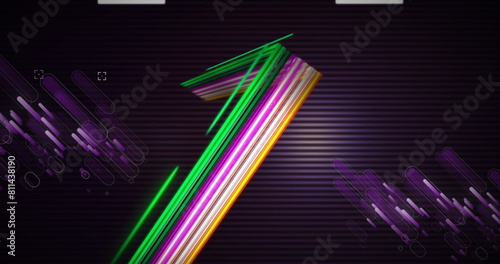 Image of start text in viewfinder over multicolored lines against viewfinders, abstract pattern