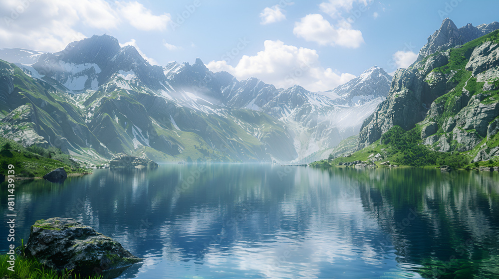 Lake and mountains landscape