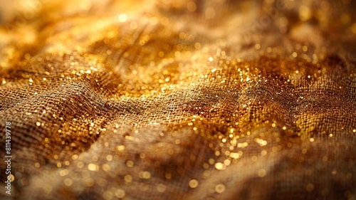 豪華な布地に輝くゴールデングリッター、テキストスペース photo