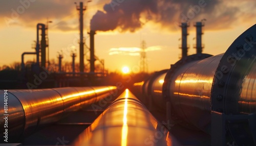 pipes at industrial refinery during with sunset background concept of petrochemical industry and engineering