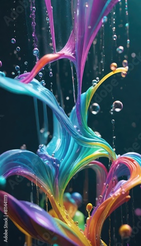 Cool blue color tone, colorful water and color splash with dark black background.