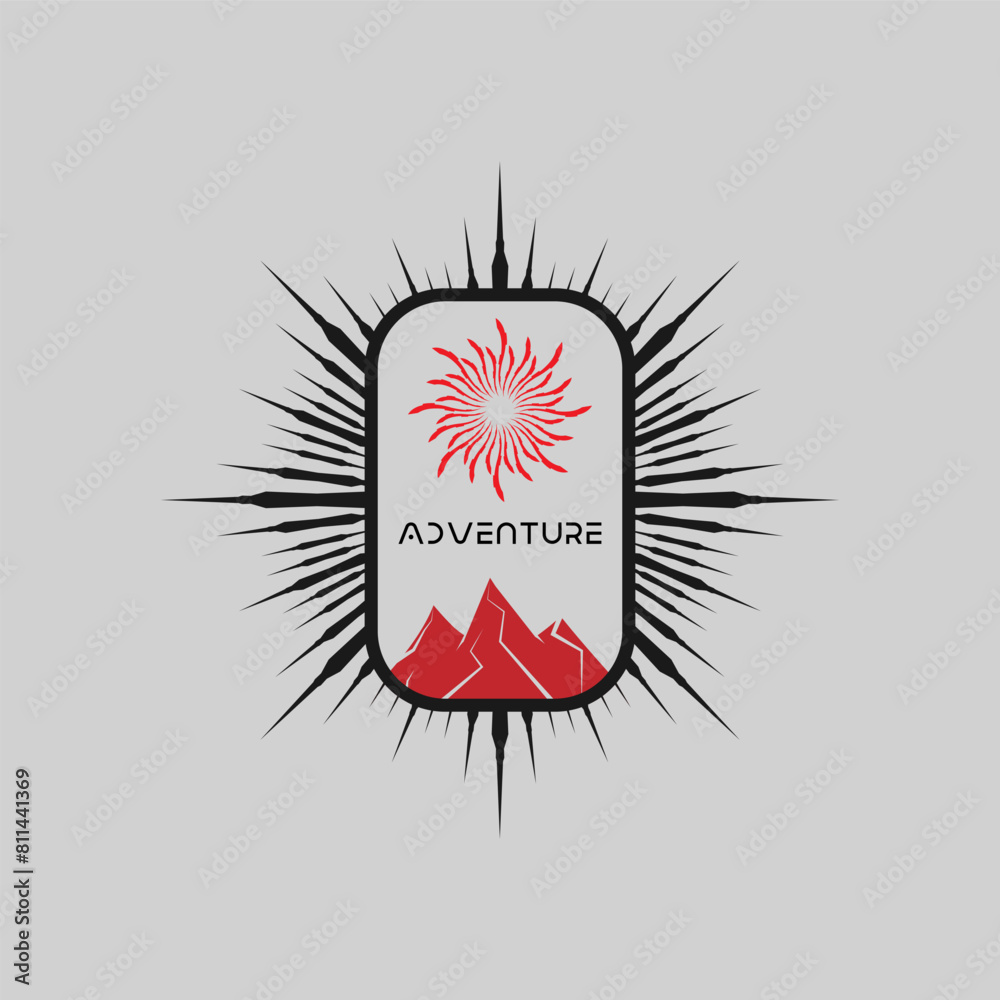 Obraz premium Mountain adventure badge logo vector graphic illustration on background art line