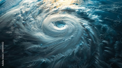 Detailed close-up of Hurricane Florence s swirling eye  satellite view revealing its immense power over the bright-lit ocean