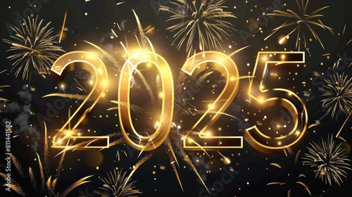 Gold sparkling number 2025. New Year background. . Gold confetti and celebration.