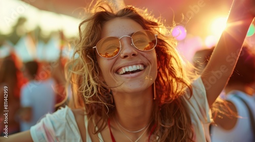 Genuine Smiles at Music Festival: Wide Shot of Partygoers with Depth of Field © hisilly