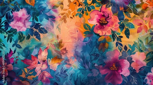 Painting colorful flower patterns on batik cloth, indonesian culture