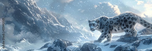 a 3d render of snow leopards struggling to survive in the harsh Himalayan terrain photo