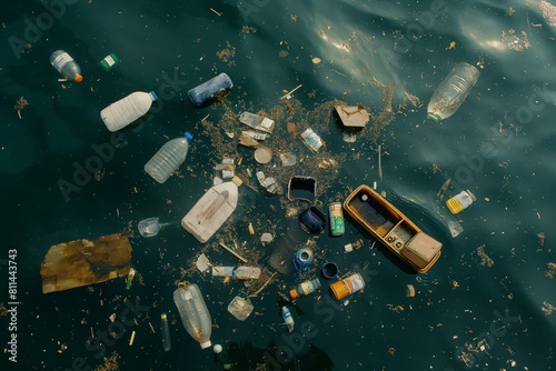 plastic garbage floating on...