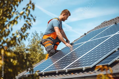 Workman installing solar pa...