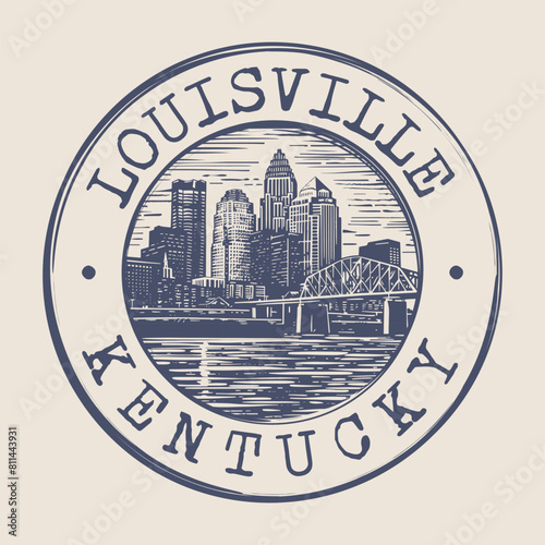 Louisville, Kentucky Stamp City Postmark. Silhouette Postal Passport. Round Vector Icon. Vintage Postage Design.	
