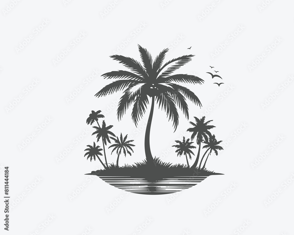palm tree beach vector summer illustration