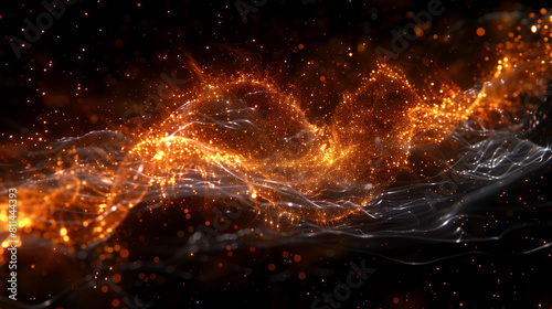 Closeup on an explosion of fire or a cosmic storm in space on black dark background