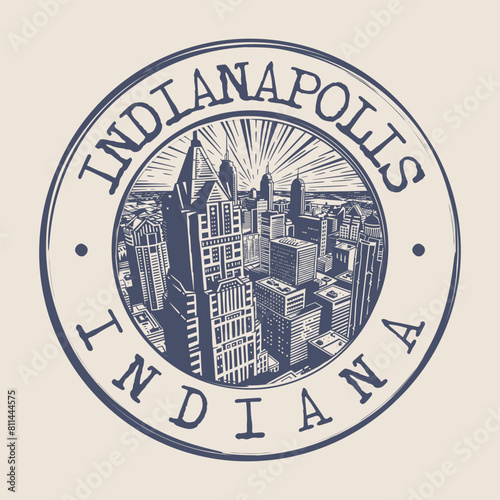 Indianapolis, Indiana Stamp City Postmark. Silhouette Postal Passport. Round Vector Icon. Vintage Postage Design.	
