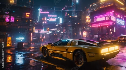 synthwave sunset scenery a supercar driving down the road on an orange sunset waves mountains palm trees miami old summer vibes golden times