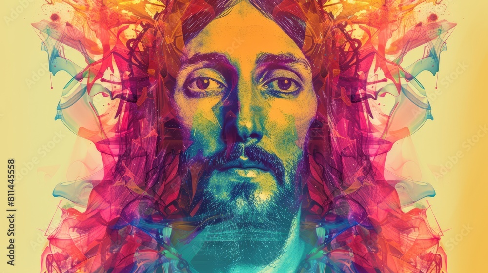 Abstract and dynamic design with Jesus' symbols arranged in a fluid