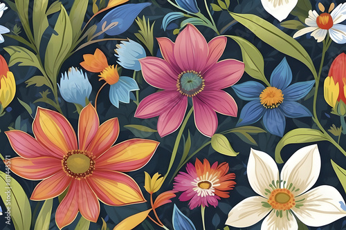 A vibrant Liberty of London-inspired floral seamless pattern.