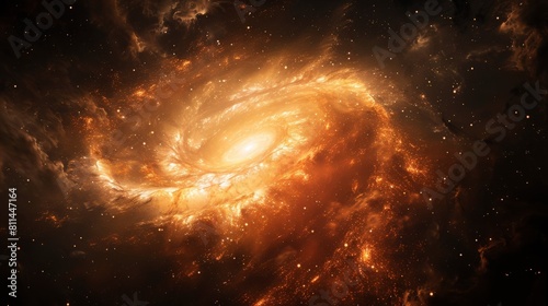A striking image of the galaxy core, ablaze with a myriad of stars, swirling in a dance of cosmic light and color, the surrounding darkness accentuating its radiant intensity. photo