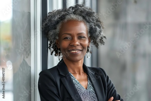 elegant black mature businesswoman smiling at camera confident professional portrait