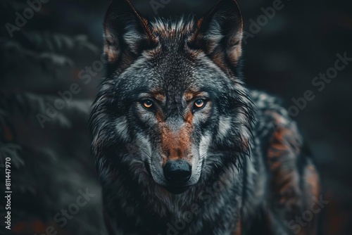 intense wolf portrait with piercing eyes in natural habitat wildlife photography