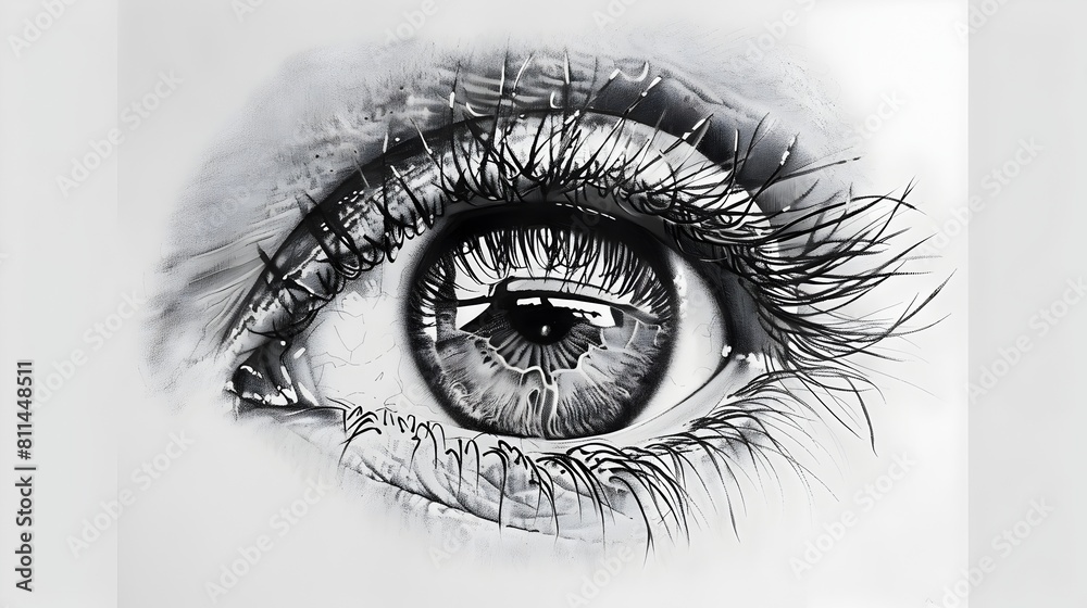 Obraz premium Detailed Rendering of a Human Eye in High Contrast Black and White Tones