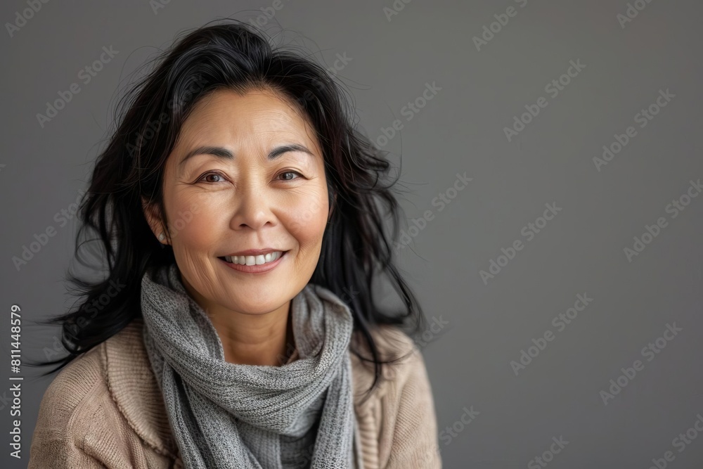 smiling midaged asian woman looking at camera friendly and approachable portrait smiling midaged asian woman looking at camera friendly and approachable portrait