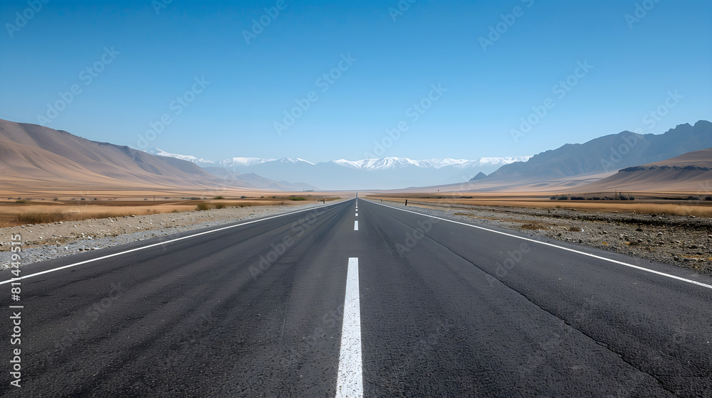 Naklejka premium a highway road had a beautiful landscape background. The clean asphalt floor had white markings for advertising and travel or car concepts 